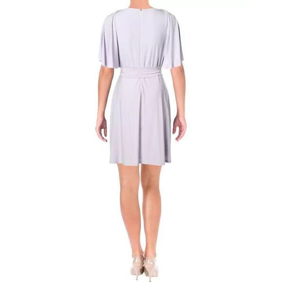Ralph Lauren Gaelyn Dress Womens 8 Purple Tie-Waist Jersey Flutter Sleeve NEW - Picture 2 of 13